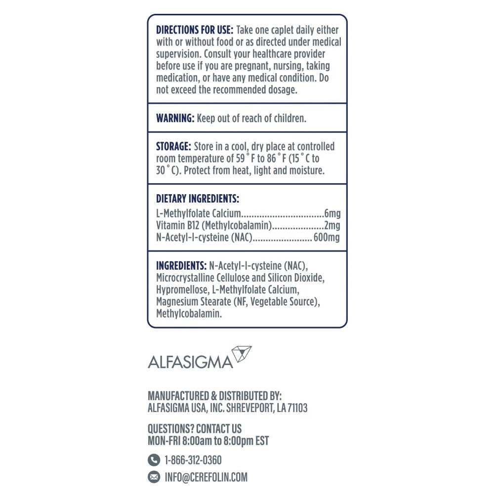 Cerefolin Brain Wellness, Targeted Nutrition for Cognitive Support, Improves Memory, Focus & Concentration, L-Methylfolate, NAC, B12, Neurologist Recommended