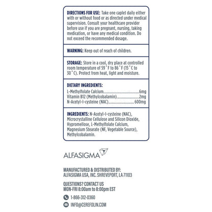 Cerefolin Brain Wellness, Targeted Nutrition for Cognitive Support, Improves Memory, Focus & Concentration, L-Methylfolate, NAC, B12, Neurologist Recommended